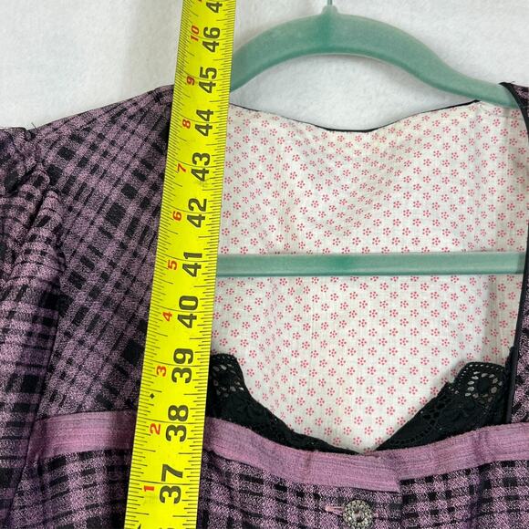 Apron Style Dress Women's Wool Blend Purple Handmade Puff Elbow Sleeve Vtg - Picture 5 of 13